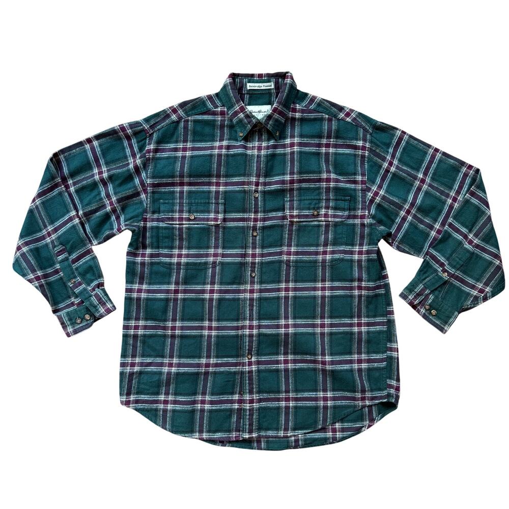 Eddie Bauer Brainbridge Flannel Shirt SZ L Fall Winter Work Cozy Green Purple